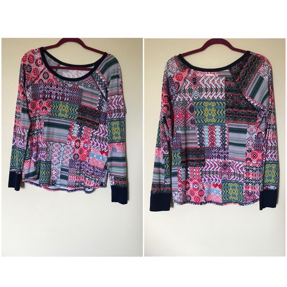 Victoria's Secret Fireside Patchwork Thermal Pajama PJ Waffle Top Large Sz L - Picture 4 of 11